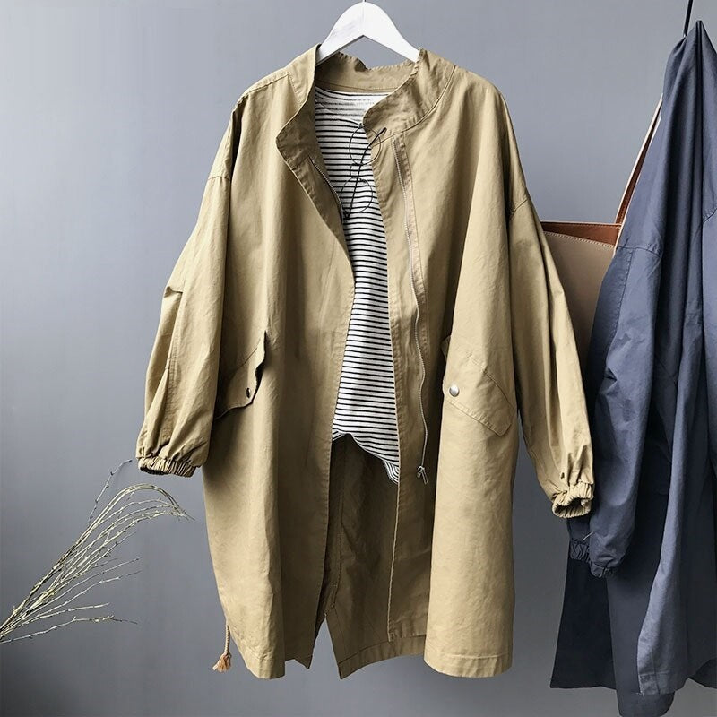 Loose Batwing Long Sleeve Windbreaker Zipper Up Oversize Coat