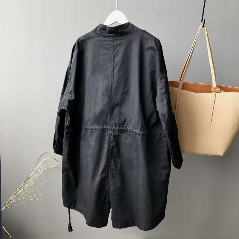 Loose Batwing Long Sleeve Windbreaker Zipper Up Oversize Coat