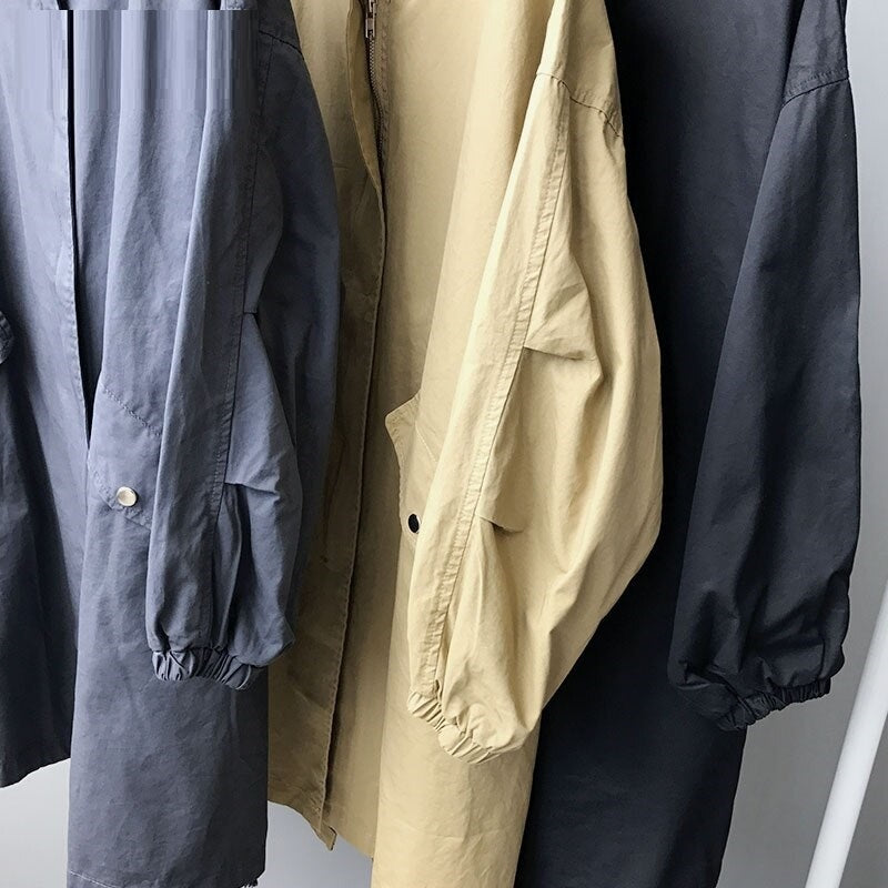 Loose Batwing Long Sleeve Windbreaker Zipper Up Oversize Coat
