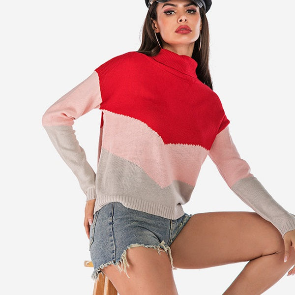 Loose Long-sleeve Block Color Pullover Sweater