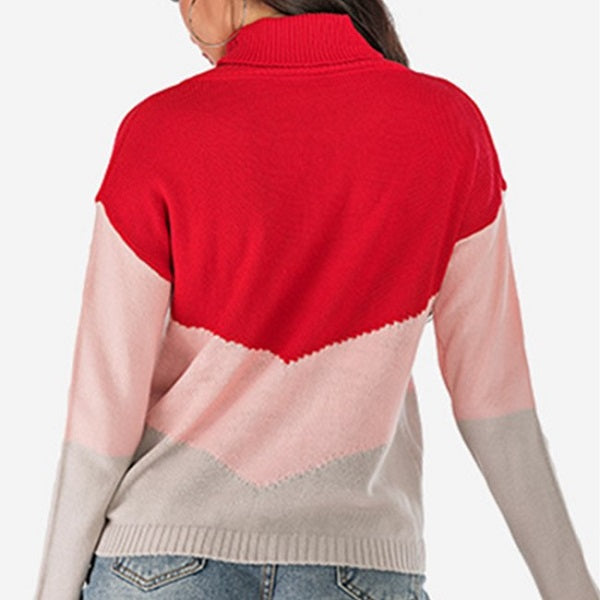 Loose Long-sleeve Block Color Pullover Sweater
