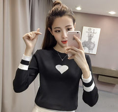 Love heart Knitted Cotton Sleeve Striped Sweaters Pullover