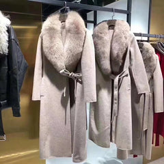 Luxury Cashmere Real Fox Fur Collar Elegant Coat