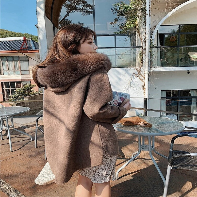 Luxury Fox Fur Collar Double-sided Fashion Hooded Coat