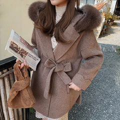 Luxury Fox Fur Collar Double-sided Fashion Hooded Coat
