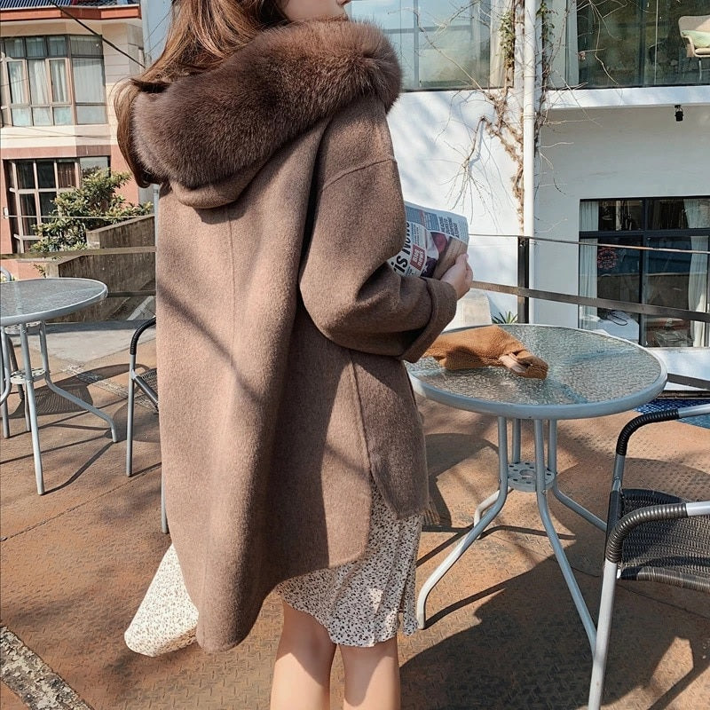 Luxury Fox Fur Collar Double-sided Fashion Hooded Coat