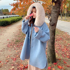 Luxury Fox Fur Loose Korean Double-Faced Woolen Coats
