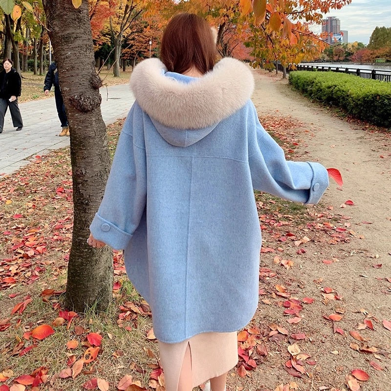 Luxury Fox Fur Loose Korean Double-Faced Woolen Coats