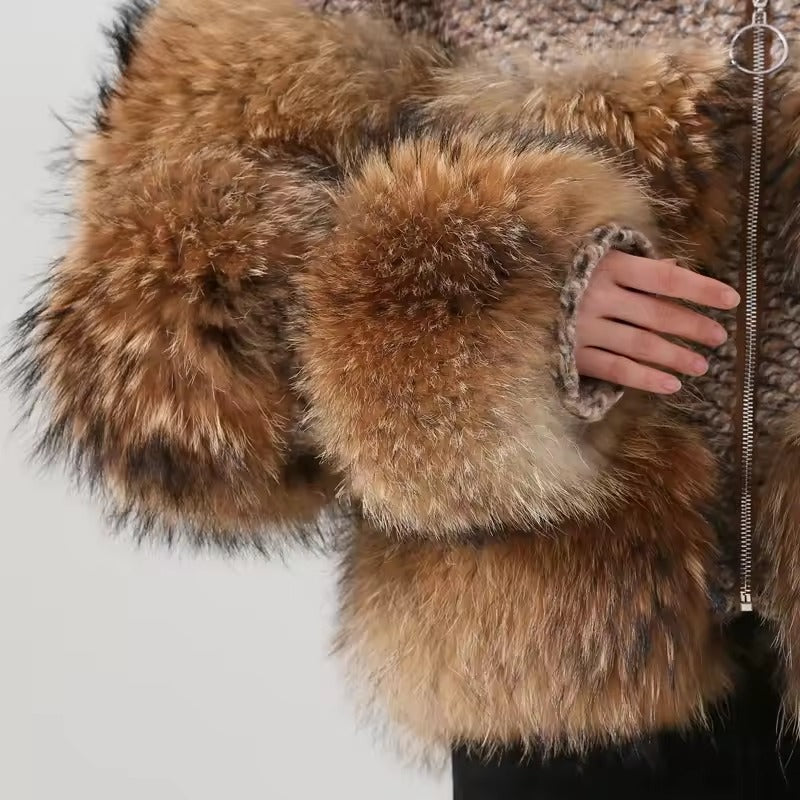 Luxury High Quality Real Raccoon Fur Coat Outwears