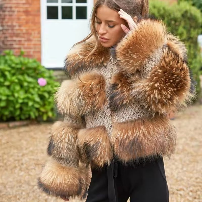 Luxury High Quality Real Raccoon Fur Coat Outwears