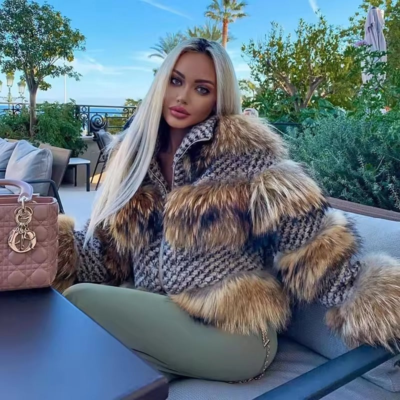 Luxury High Quality Real Raccoon Fur Coat Outwears