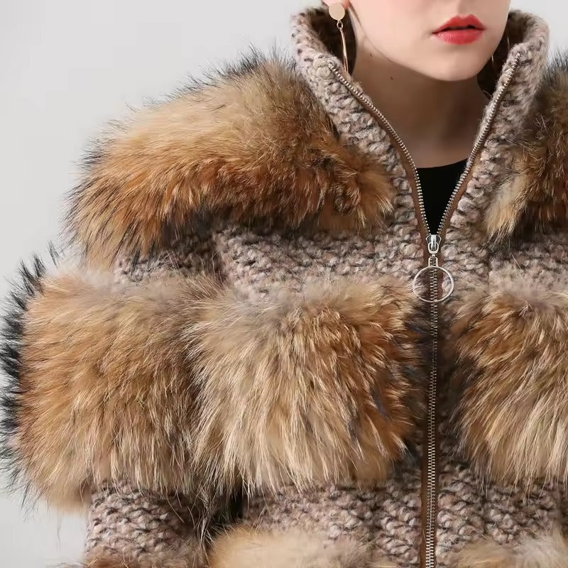 Luxury High Quality Real Raccoon Fur Coat Outwears