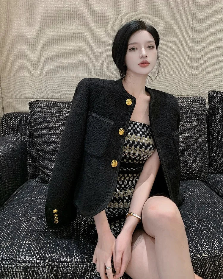 Luxury High Quality Street Woolen Tweed Jacket Outwear