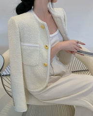 Luxury High Quality Street Woolen Tweed Jacket Outwear