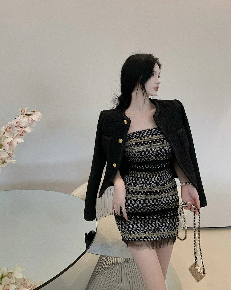 Luxury High Quality Street Woolen Tweed Jacket Outwear