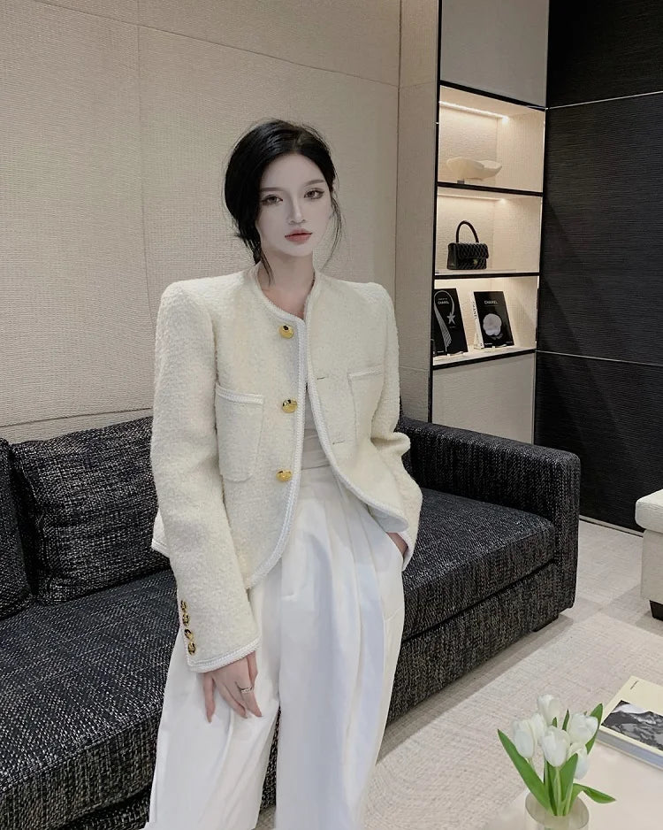 Luxury High Quality Street Woolen Tweed Jacket Outwear