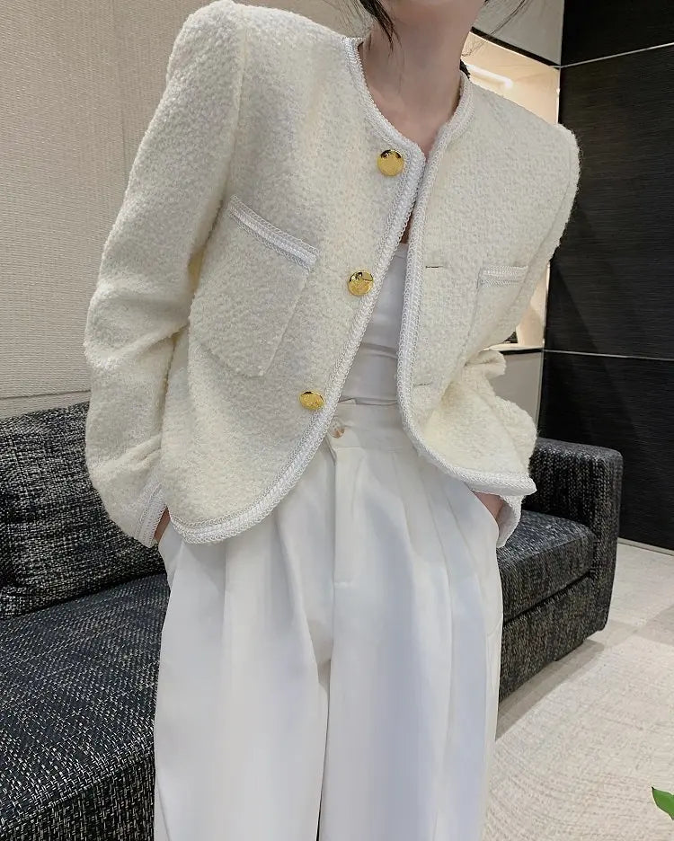 Luxury High Quality Street Woolen Tweed Jacket Outwear