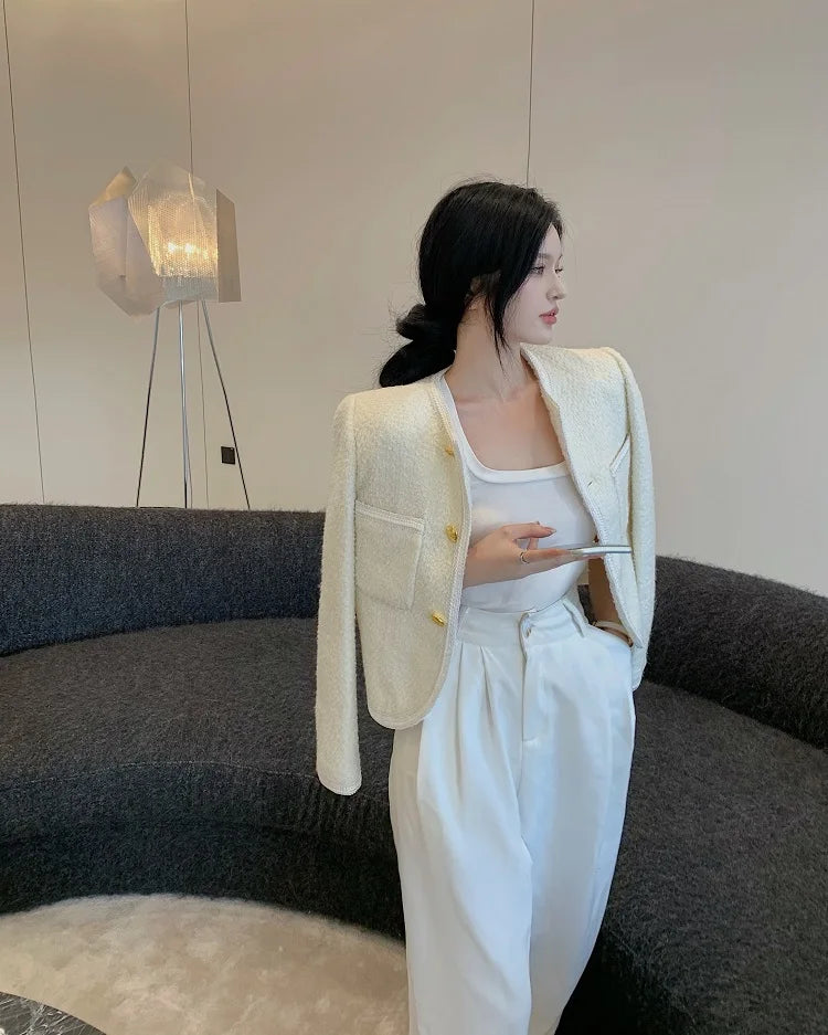 Luxury High Quality Street Woolen Tweed Jacket Outwear
