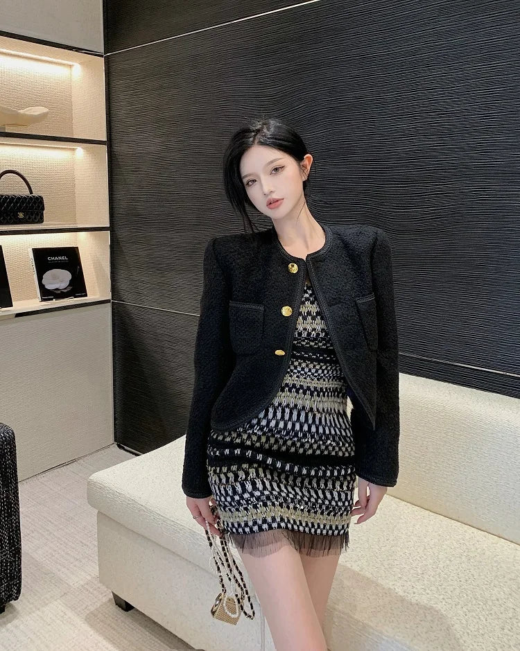 Luxury High Quality Street Woolen Tweed Jacket Outwear