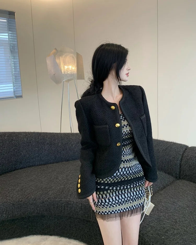 Luxury High Quality Street Woolen Tweed Jacket Outwear