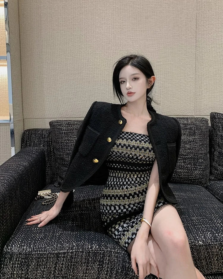 Luxury High Quality Street Woolen Tweed Jacket Outwear