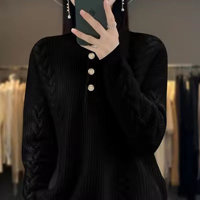 Luxury Mock Neck Knitted Half High Collar Pullover Wool Loose Cashmere Sweater