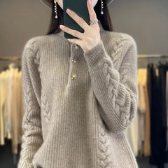 Luxury Mock Neck Knitted Half High Collar Pullover Wool Loose Cashmere Sweater