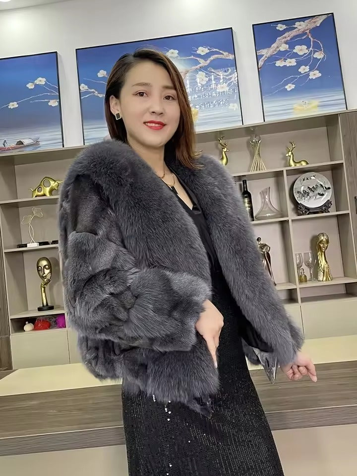 Luxury Natural Real Fox Fur Thick Short Pluffy Coat
