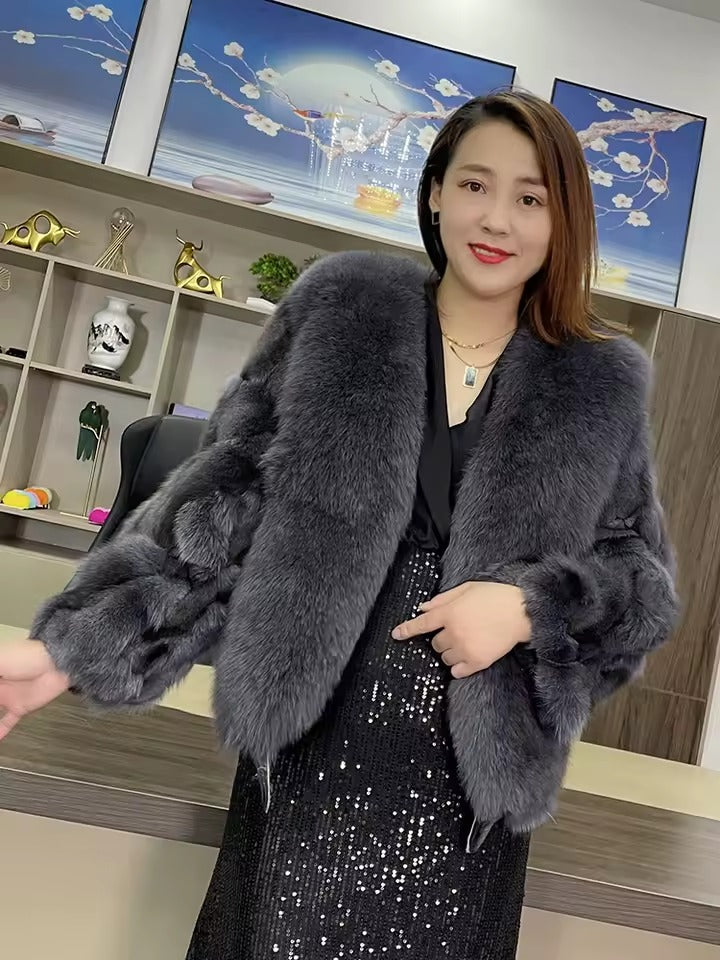 Luxury Natural Real Fox Fur Thick Short Pluffy Coat