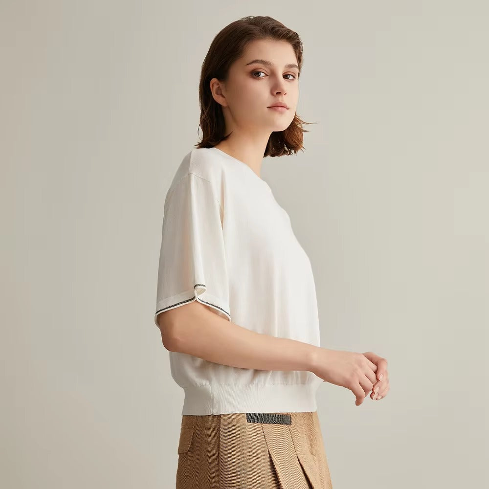 Luxury O-Neck half Sleeve Woolen Silk Clothes Loose Sweaters