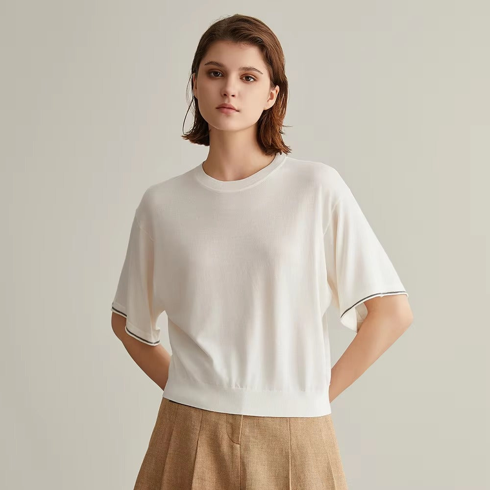 Luxury O-Neck half Sleeve Woolen Silk Clothes Loose Sweaters