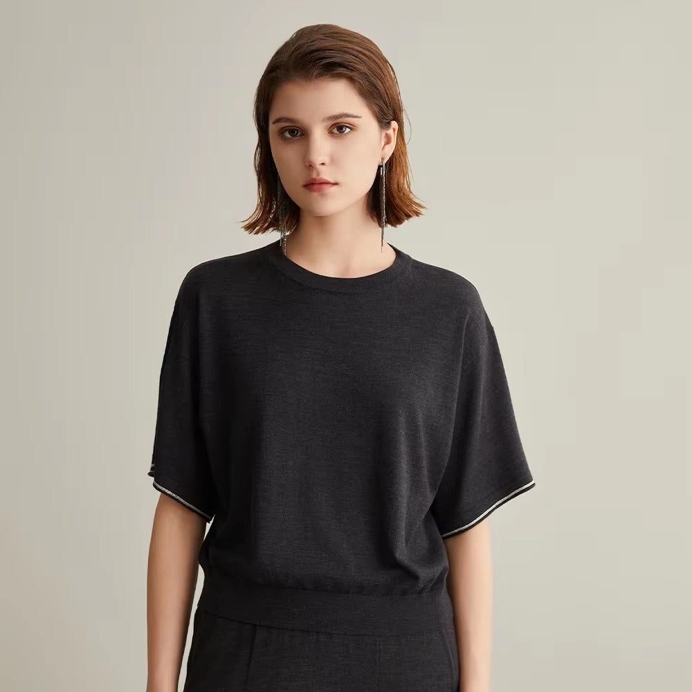 Luxury O-Neck half Sleeve Woolen Silk Clothes Loose Sweaters