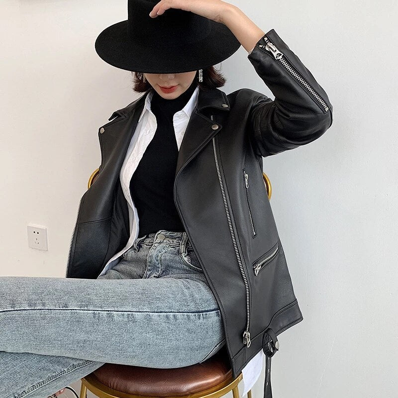 Luxury Outwear Zipper Basic Coat Motor Biker Jacket