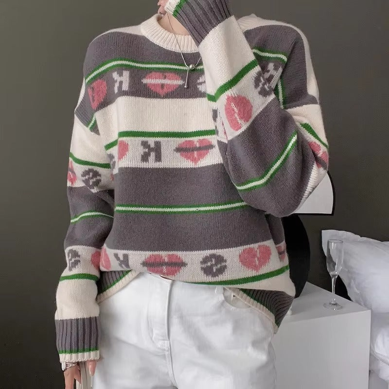 Luxury Round Neck Soft Pullover Full Sleeve Loose Wool Knit Cashmere Sweater