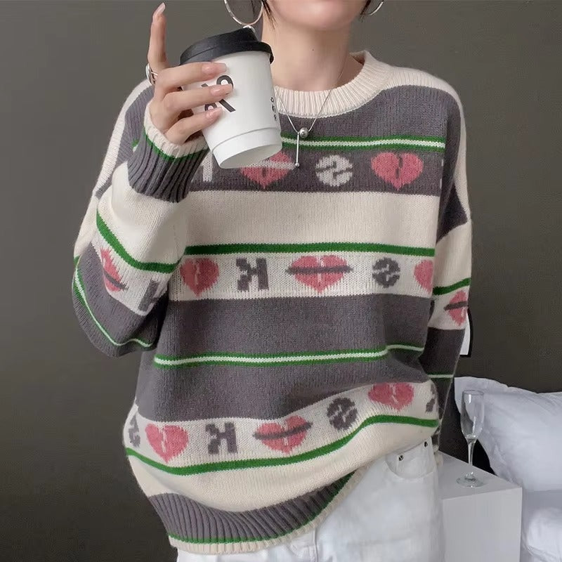 Luxury Round Neck Soft Pullover Full Sleeve Loose Wool Knit Cashmere Sweater