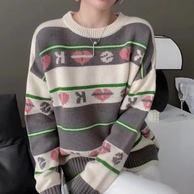 Luxury Round Neck Soft Pullover Full Sleeve Loose Wool Knit Cashmere Sweater