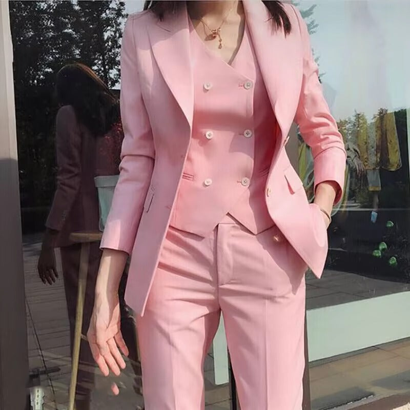 Luxury Solid Color Single Breasted Peak Lapel Formal Occasion 3 Piece Jacket Pants Vest Suits