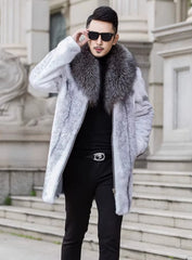 Luxury Turn-down Collar Zipper Long Sleeve Warm Thick Faux Fox Jacket