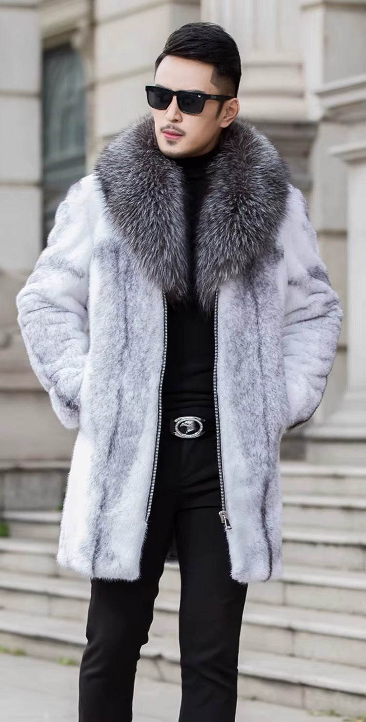 Luxury Turn-down Collar Zipper Long Sleeve Warm Thick Faux Fox Jacket