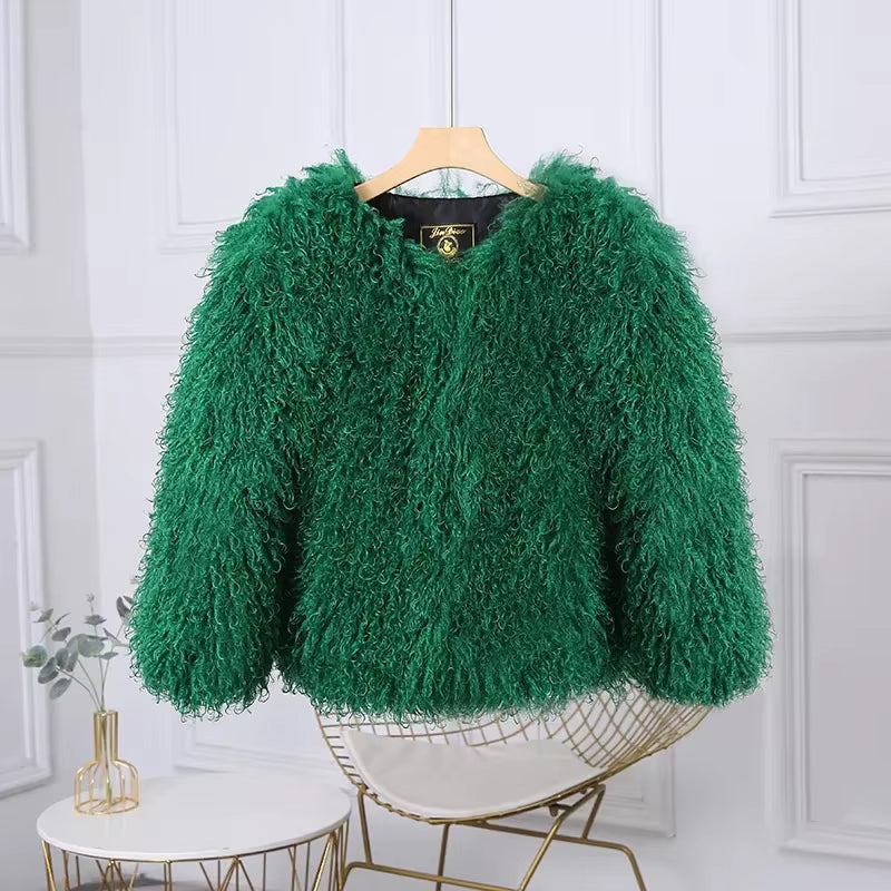 Luxury Warm Faux Fur Long Sleeve Patchwork High Waist Coats Outwear