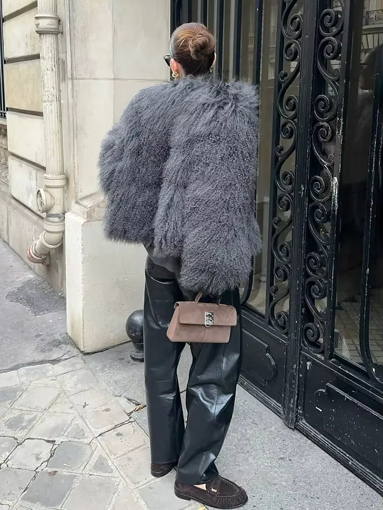 Luxury Warm Faux Fur Long Sleeve Patchwork High Waist Coats Outwear