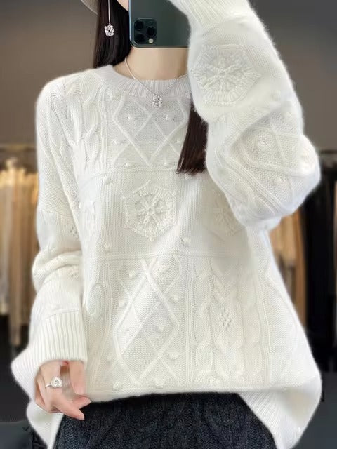 Luxury Wool Round Neck Full Sleeve Pullover Loose Large Size Knit Cashmere Sweater