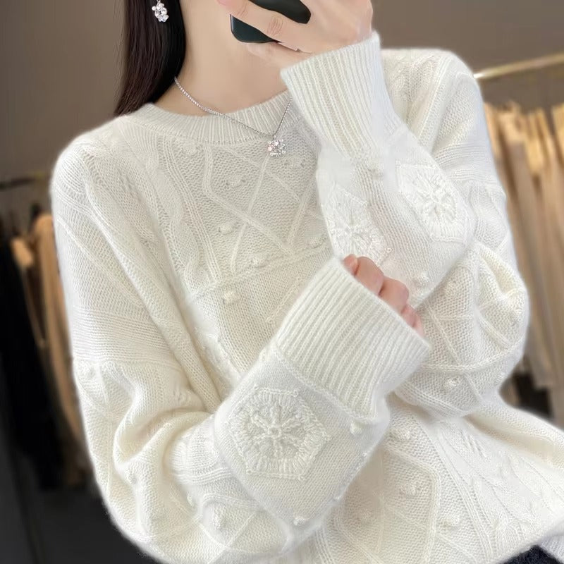 Luxury Wool Round Neck Full Sleeve Pullover Loose Large Size Knit Cashmere Sweater