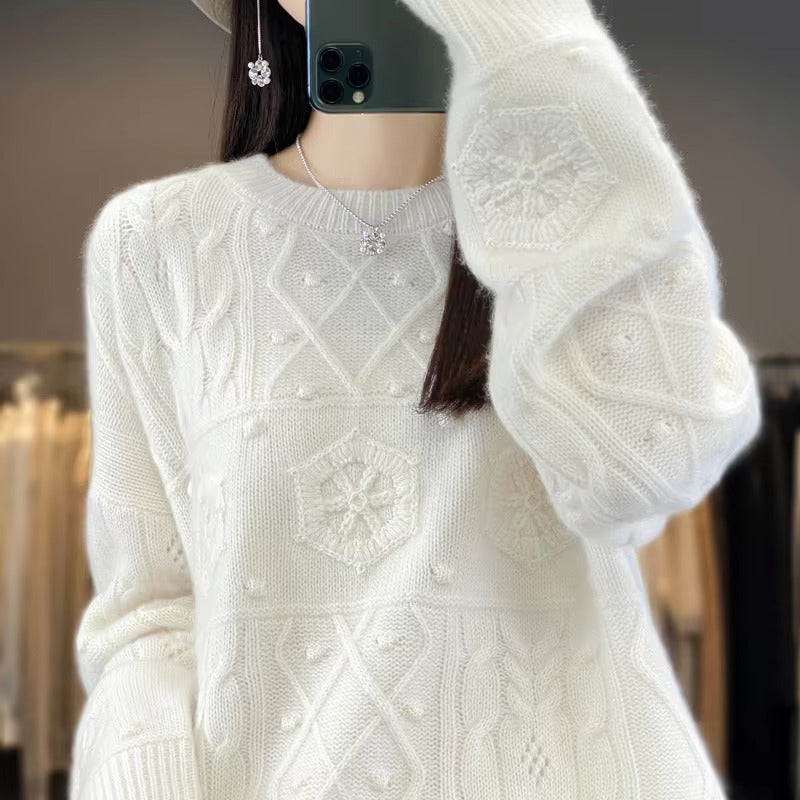 Luxury Wool Round Neck Full Sleeve Pullover Loose Large Size Knit Cashmere Sweater