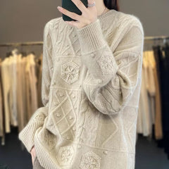 Luxury Wool Round Neck Full Sleeve Pullover Loose Large Size Knit Cashmere Sweater