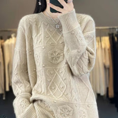 Luxury Wool Round Neck Full Sleeve Pullover Loose Large Size Knit Cashmere Sweater