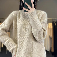 Luxury Wool Round Neck Full Sleeve Pullover Loose Large Size Knit Cashmere Sweater