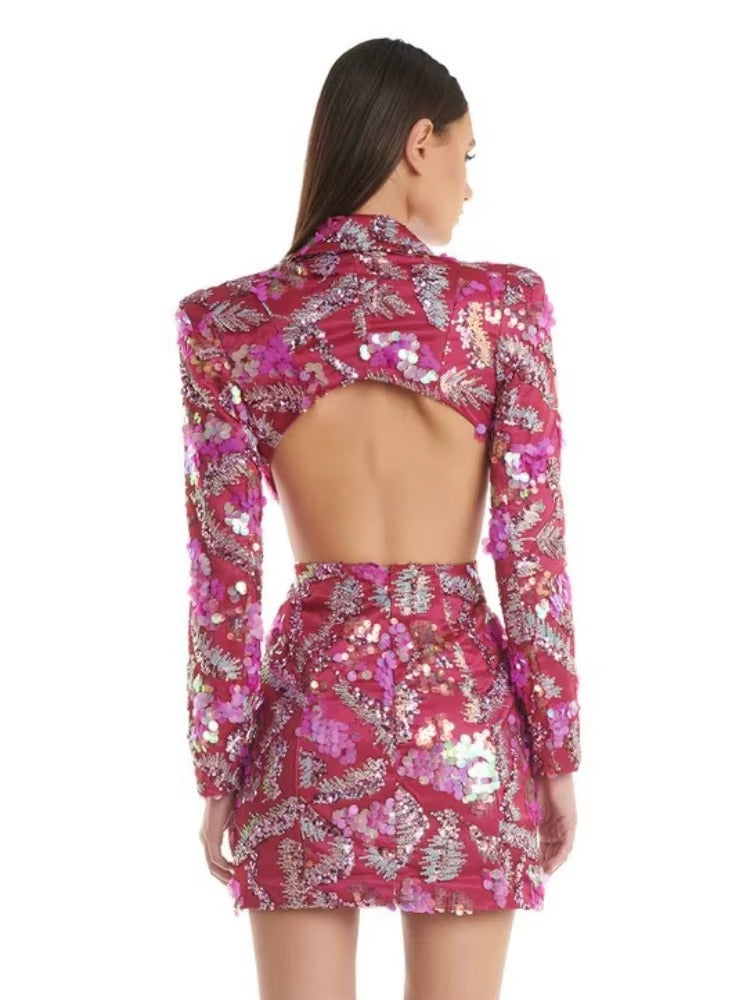 Luxury Zipper Sequin Slim Non Above Knee Stretch Blazer