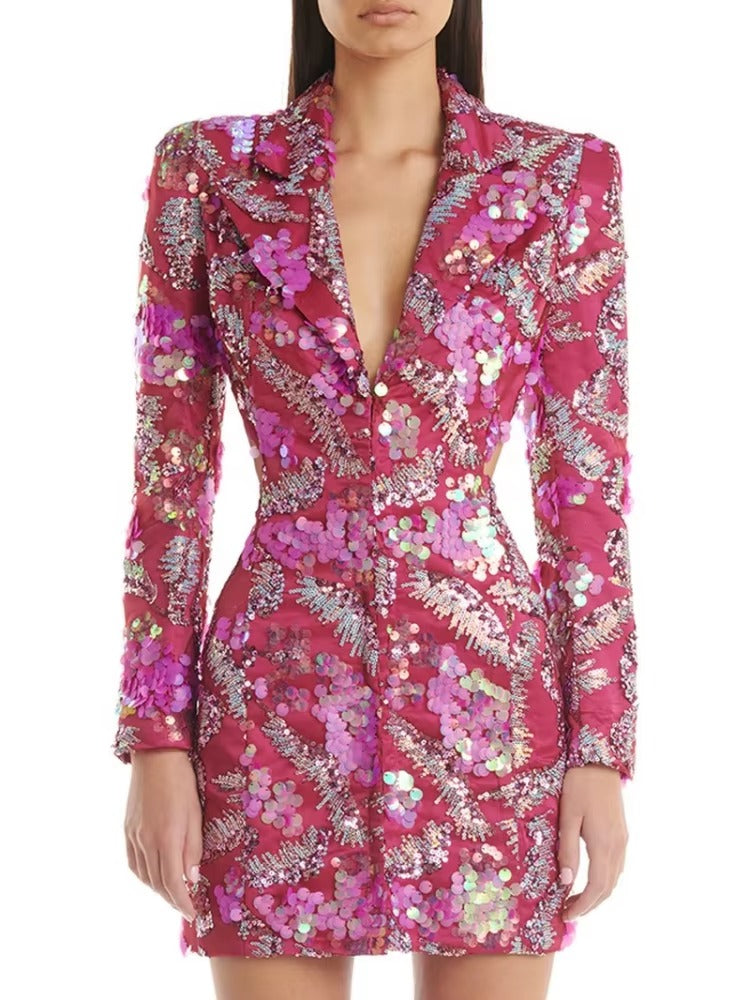 Luxury Zipper Sequin Slim Non Above Knee Stretch Blazer