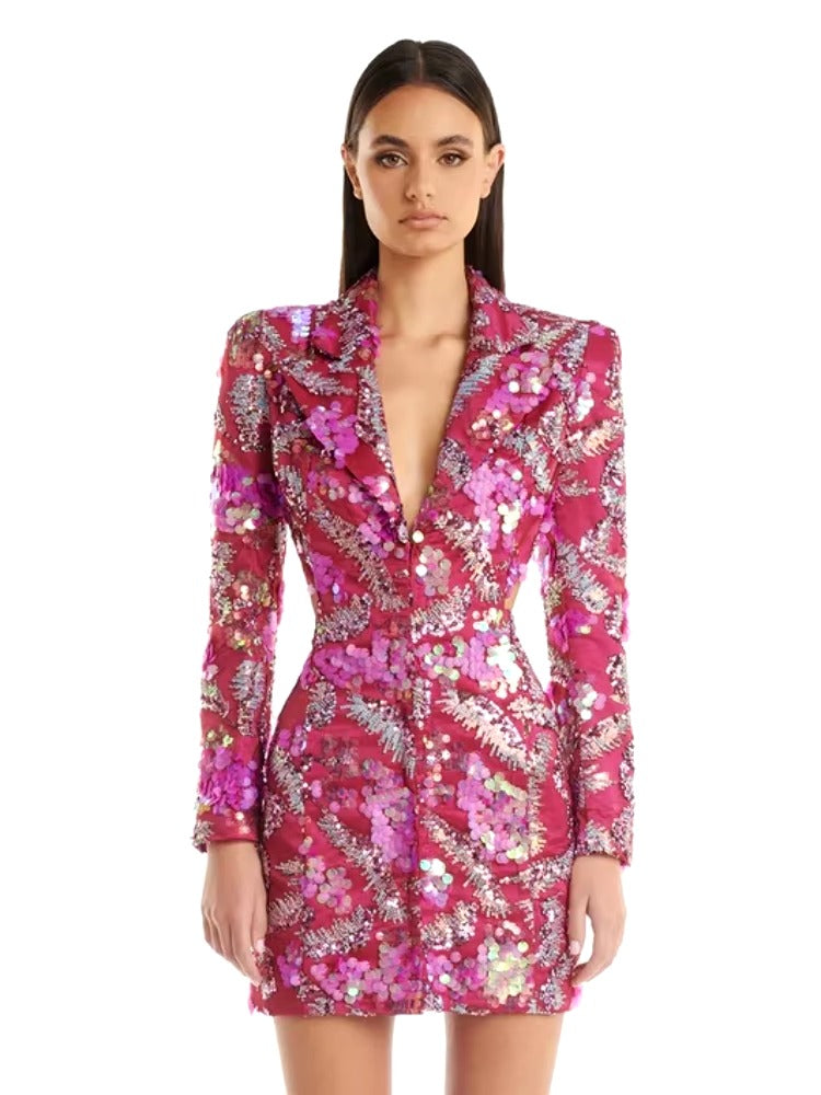 Luxury Zipper Sequin Slim Non Above Knee Stretch Blazer